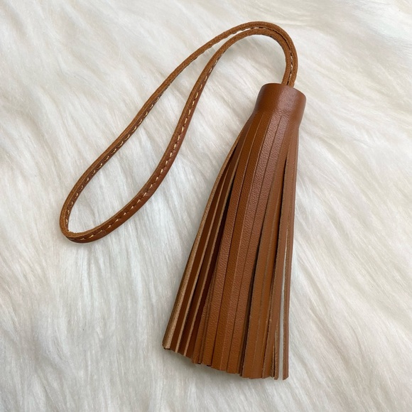 Brown Tan Tassel Genuine Leather Keychain Bag Charm Handmade New Gift - Picture 1 of 4